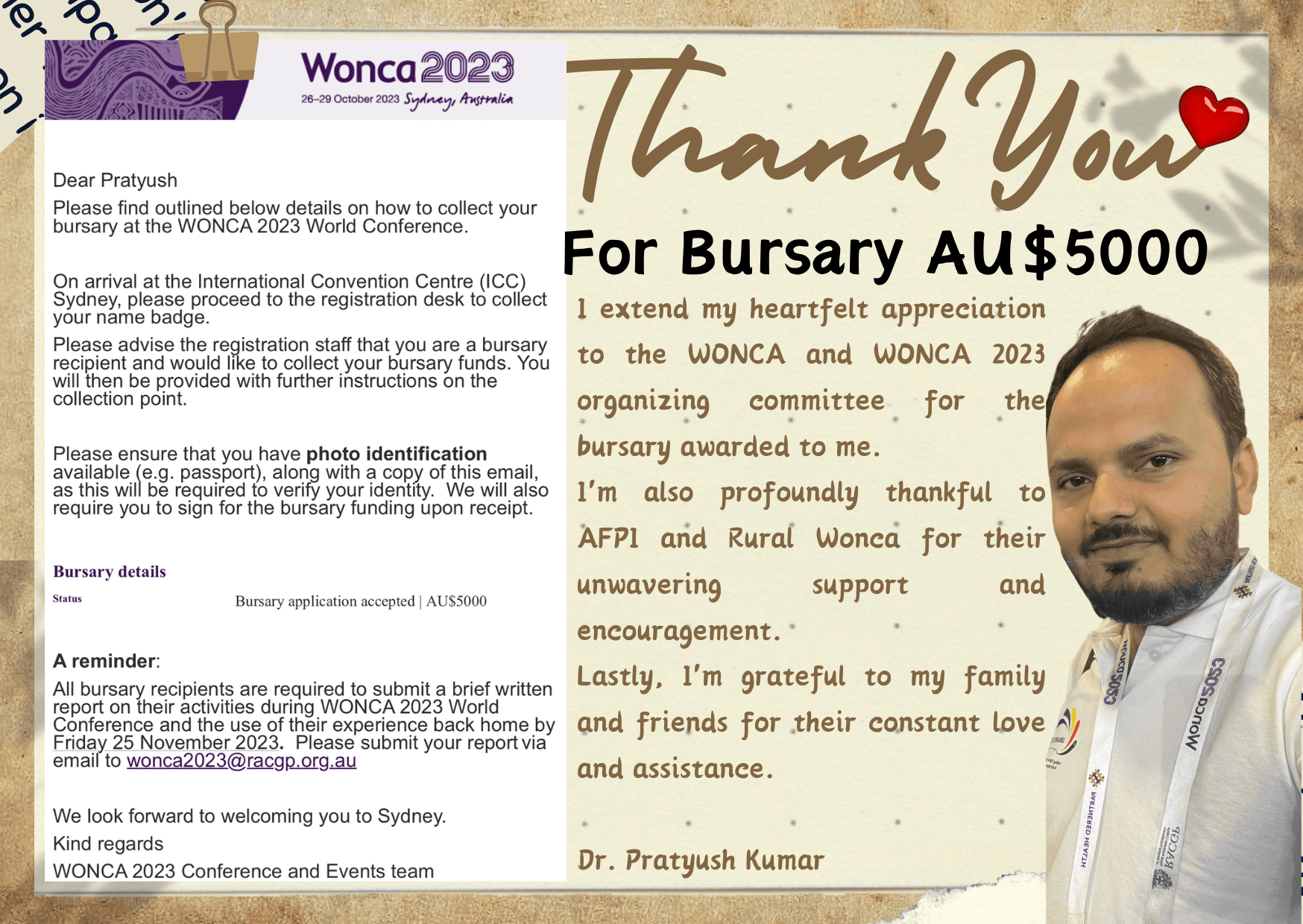 WONCA 2023 Bursary Acknowledgement - WONCA 2023