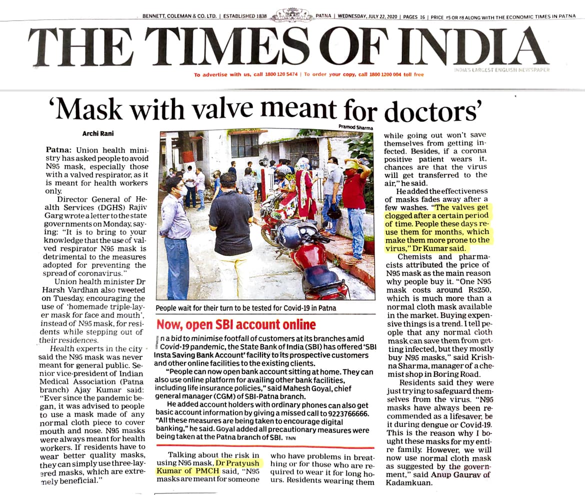 Mask-valve public guidance - The Times of India