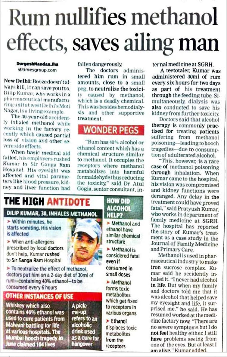 Methanol poisoning case coverage - Times Group