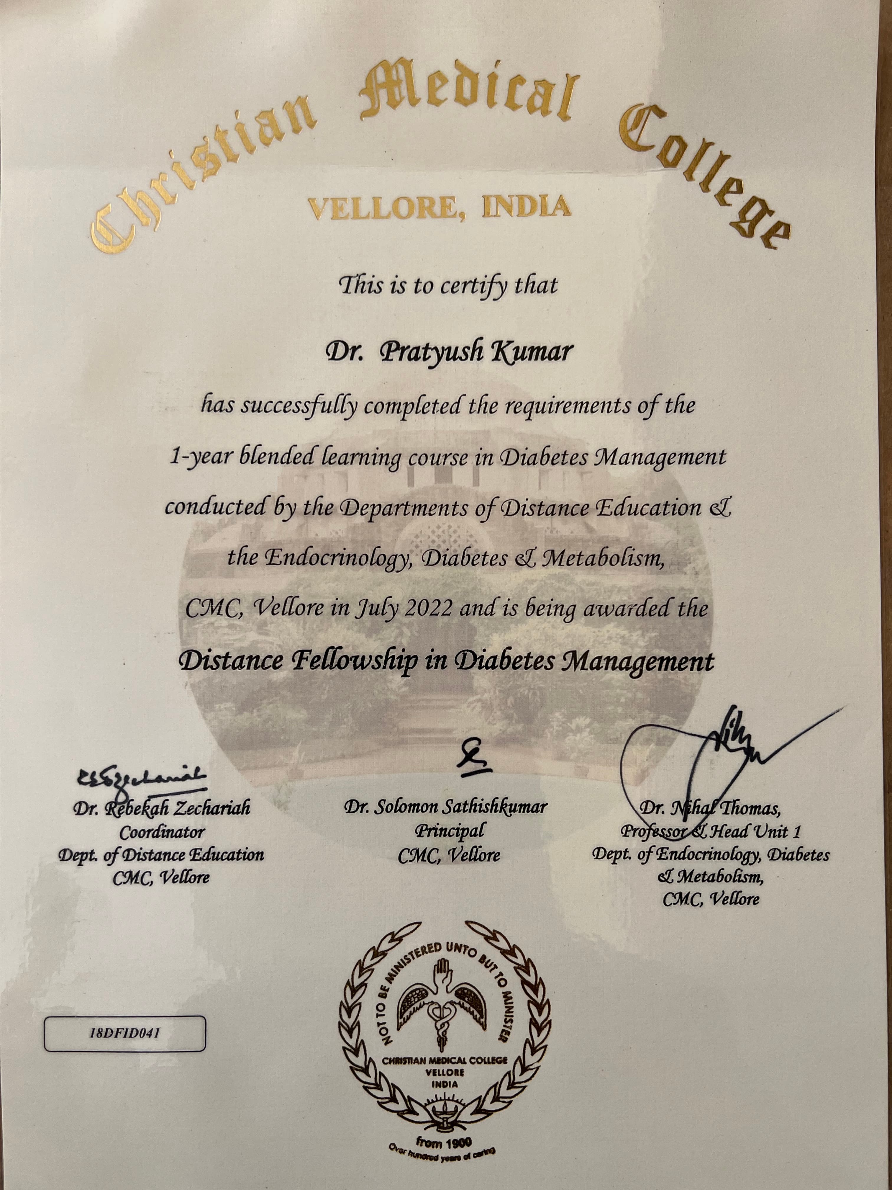 Distance Fellowship in Diabetes Management - Christian Medical College, Vellore